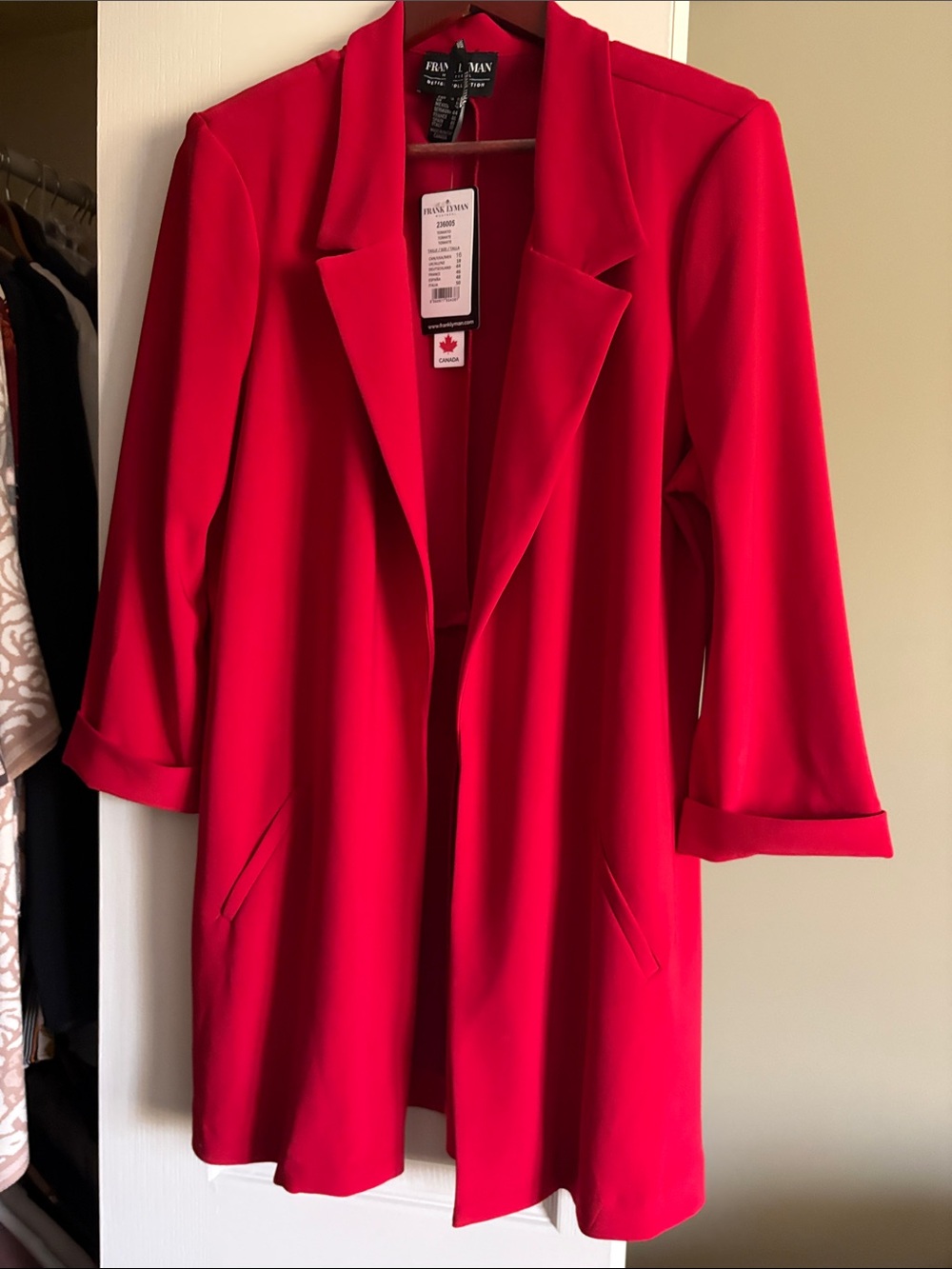 Frank Lyman Design Bright Red Open-Front Long Blazer